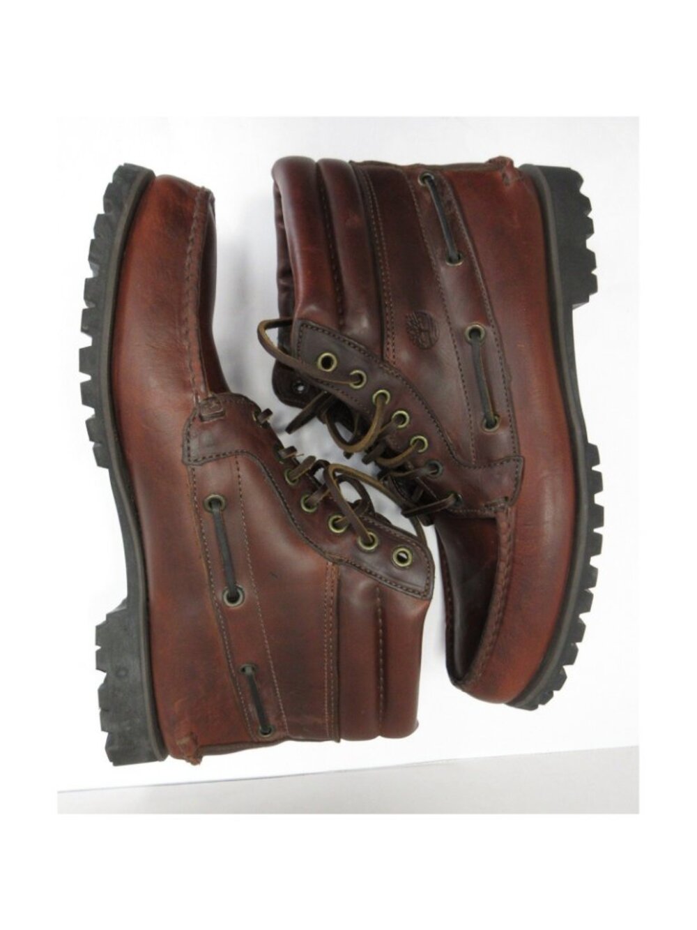 VINTAGE Timberland Boots 11 M Leather 7 Eye Moc Toe Lug Sole Lace Up * - Picture 4 of 12